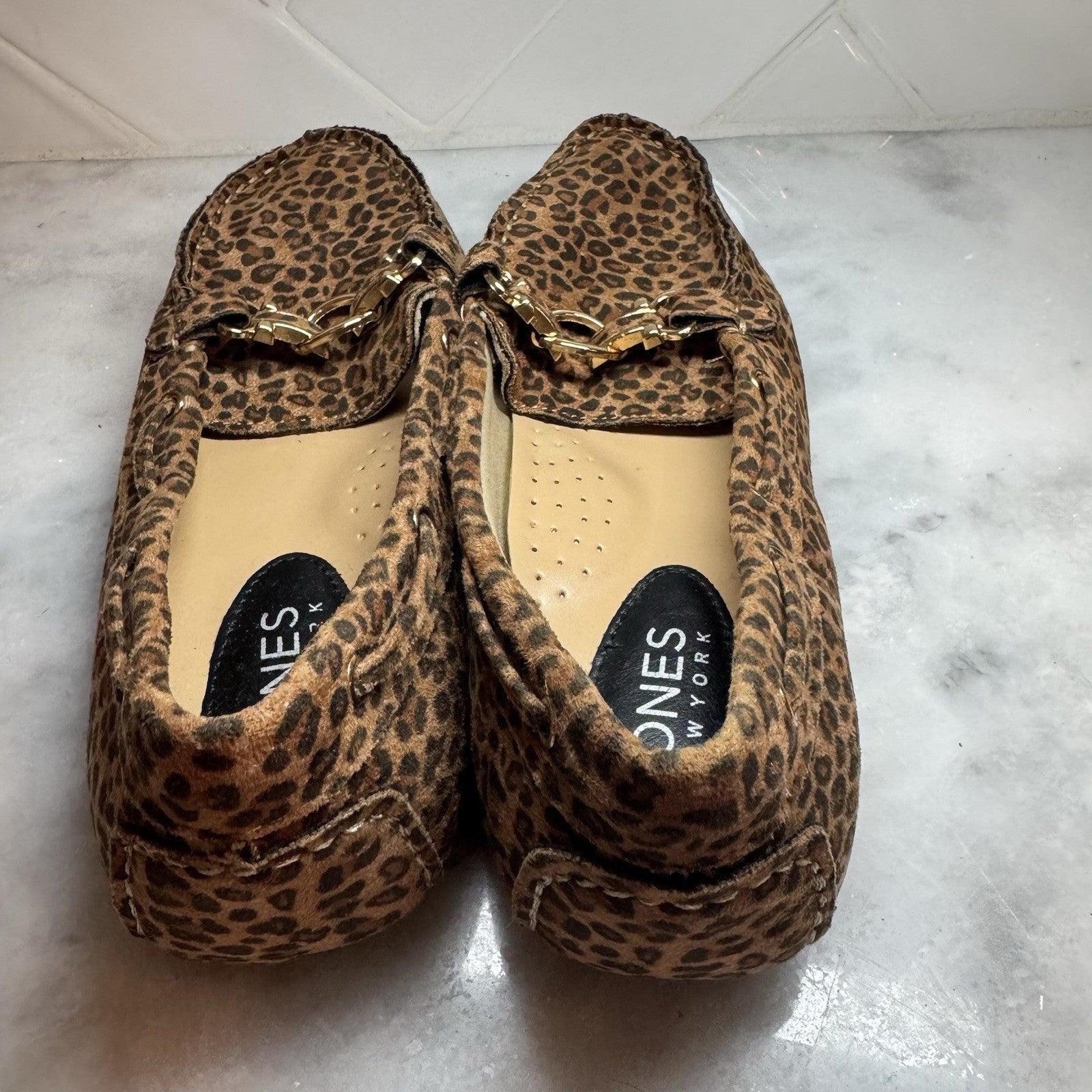 Jones New York Sunnyside Leopard Loafers Gold Bit Women’s Size 8M