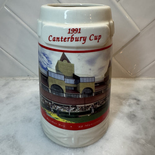 1991 Canterbury Cup Ceramic Beer Stein Mug Horse Racing Collectible