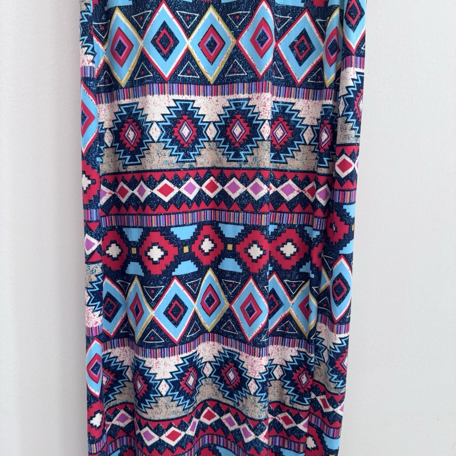Hot Kiss Maxi Dress Large Boho Aztec Tribal Print Side Slit 3/4 Sleeve