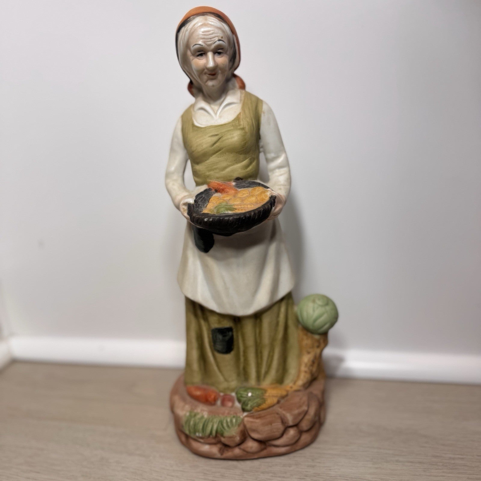 Vintage UCGC Old Couple Figurine Lot Porcelain Farmer & Wife Rustic Harvest 12"