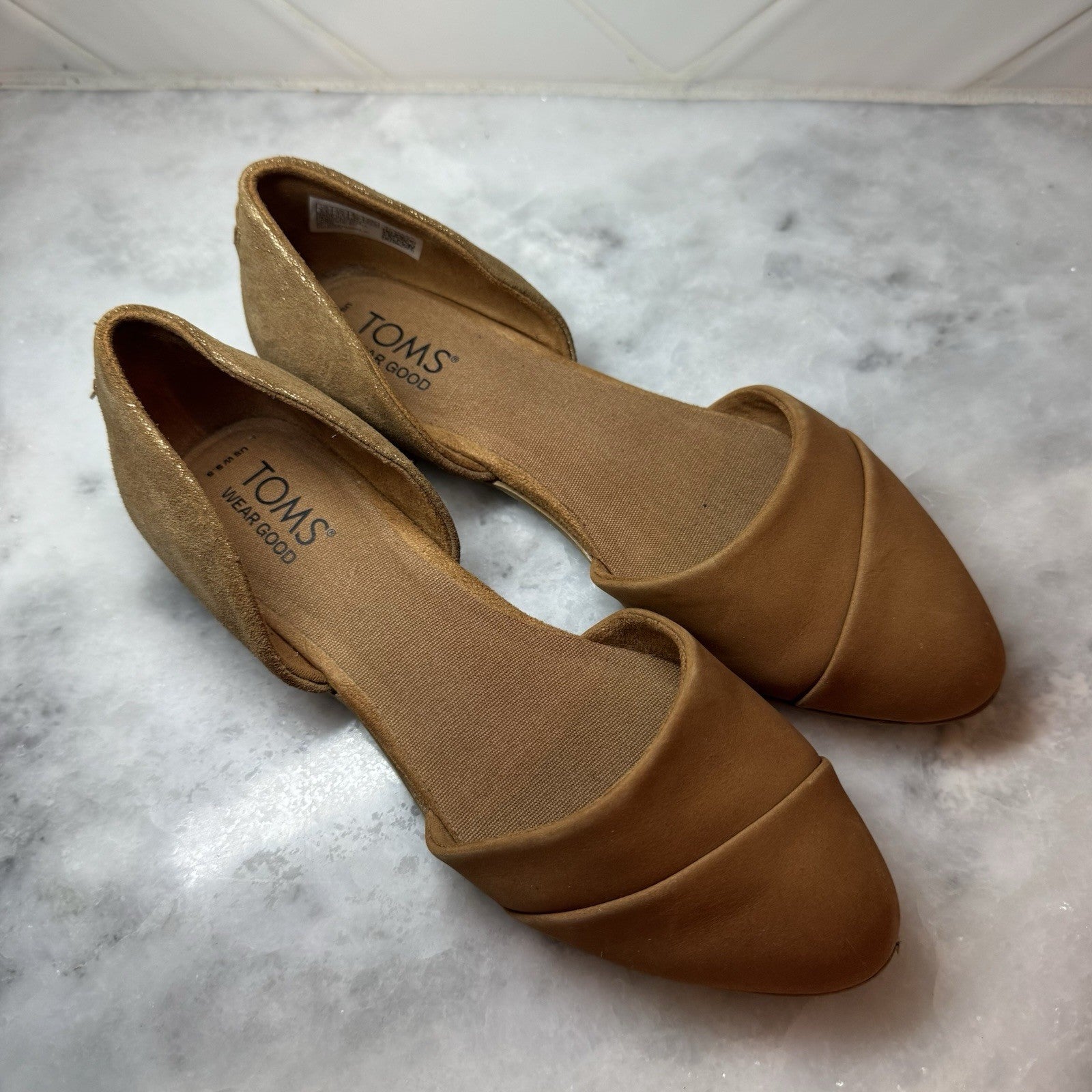 TOMS D’Orsay Flats Women’s 5.5 Tan Cognac Gold Slip On Shoes