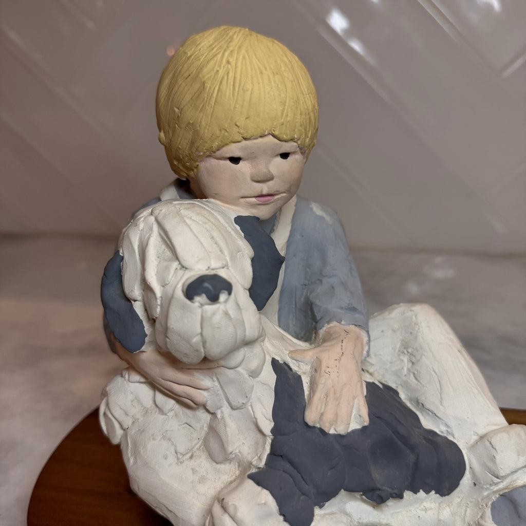 Vintage Austin Prod 1986 Boy with Dog Figurine Resin Sculpture