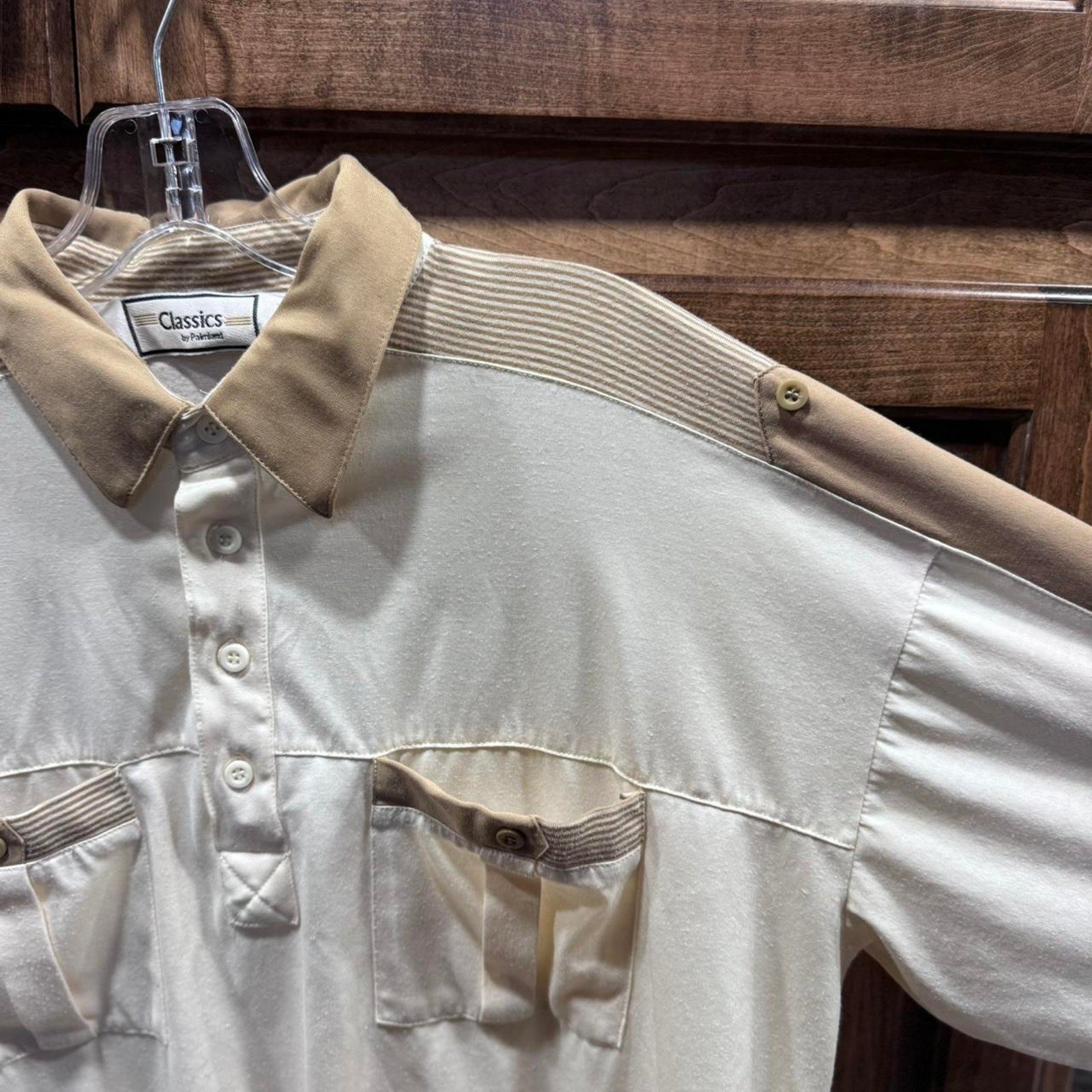 Classics by Palmland Vintage 90s Streetwear Collared Cream Tan polo Size XL