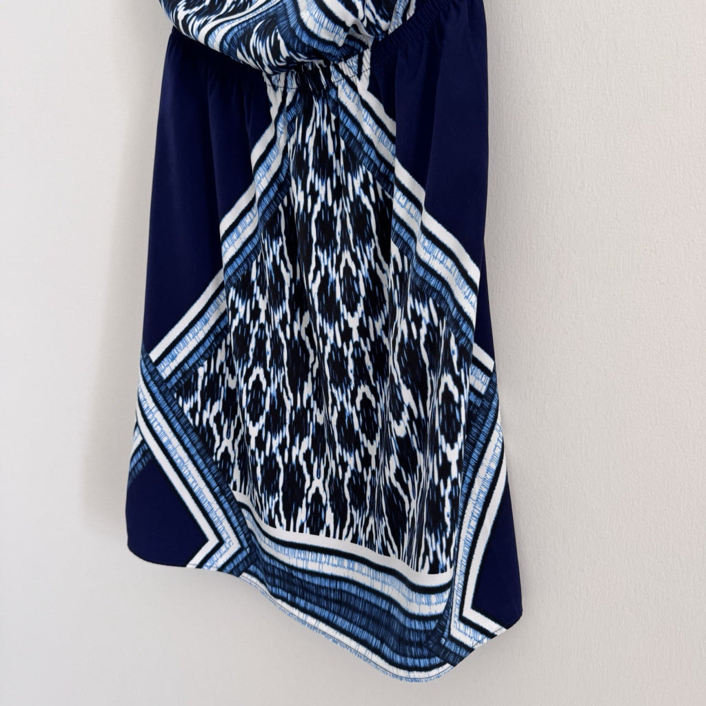 Express XS Strapless Blue Ikat Print Mini Dress Summer Resort
