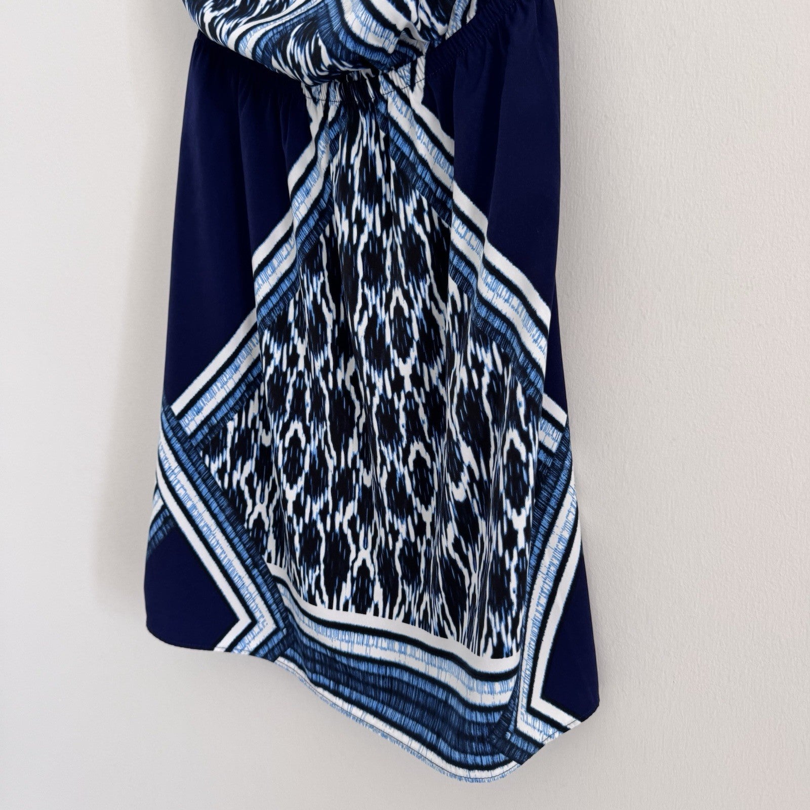 Express XS Strapless Blue Ikat Print Mini Dress Summer Resort