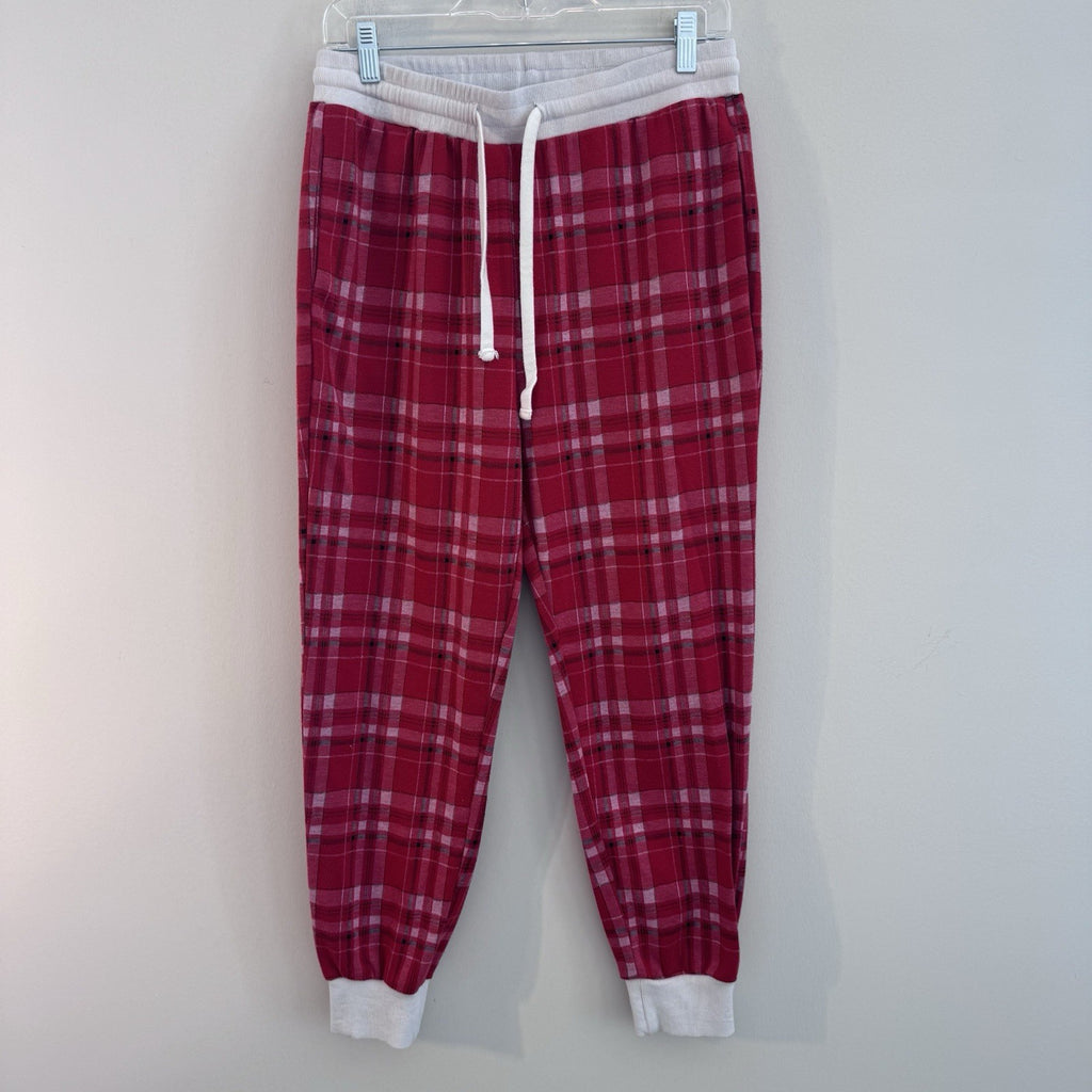 Pink Lily Women’s Pink Plaid Jogger Lounge Pajama Pants Size L Drawstring Cozy