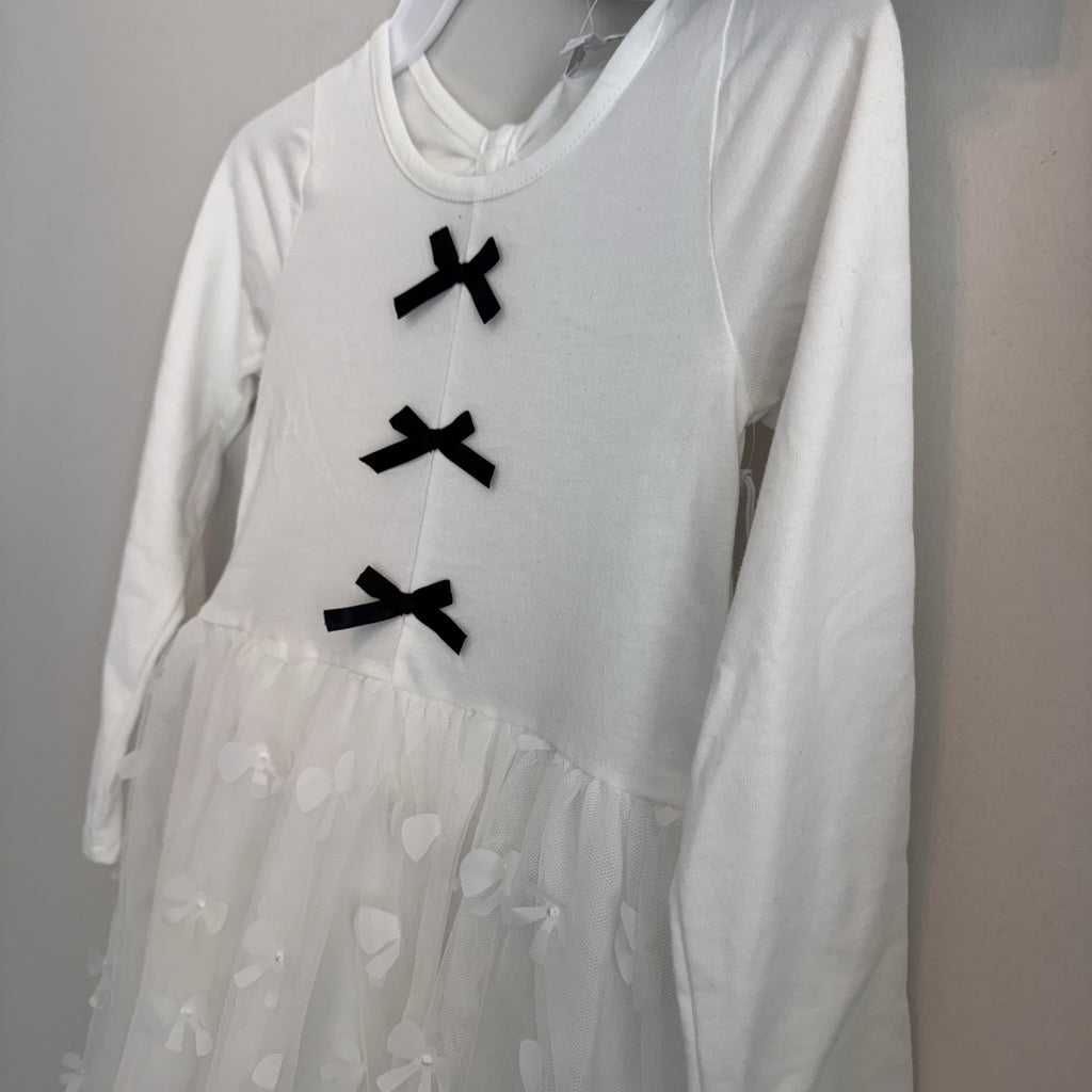 Btween Girls White Tulle Dress Size 8 Bow Detail Long Sleeve NWT With Bow