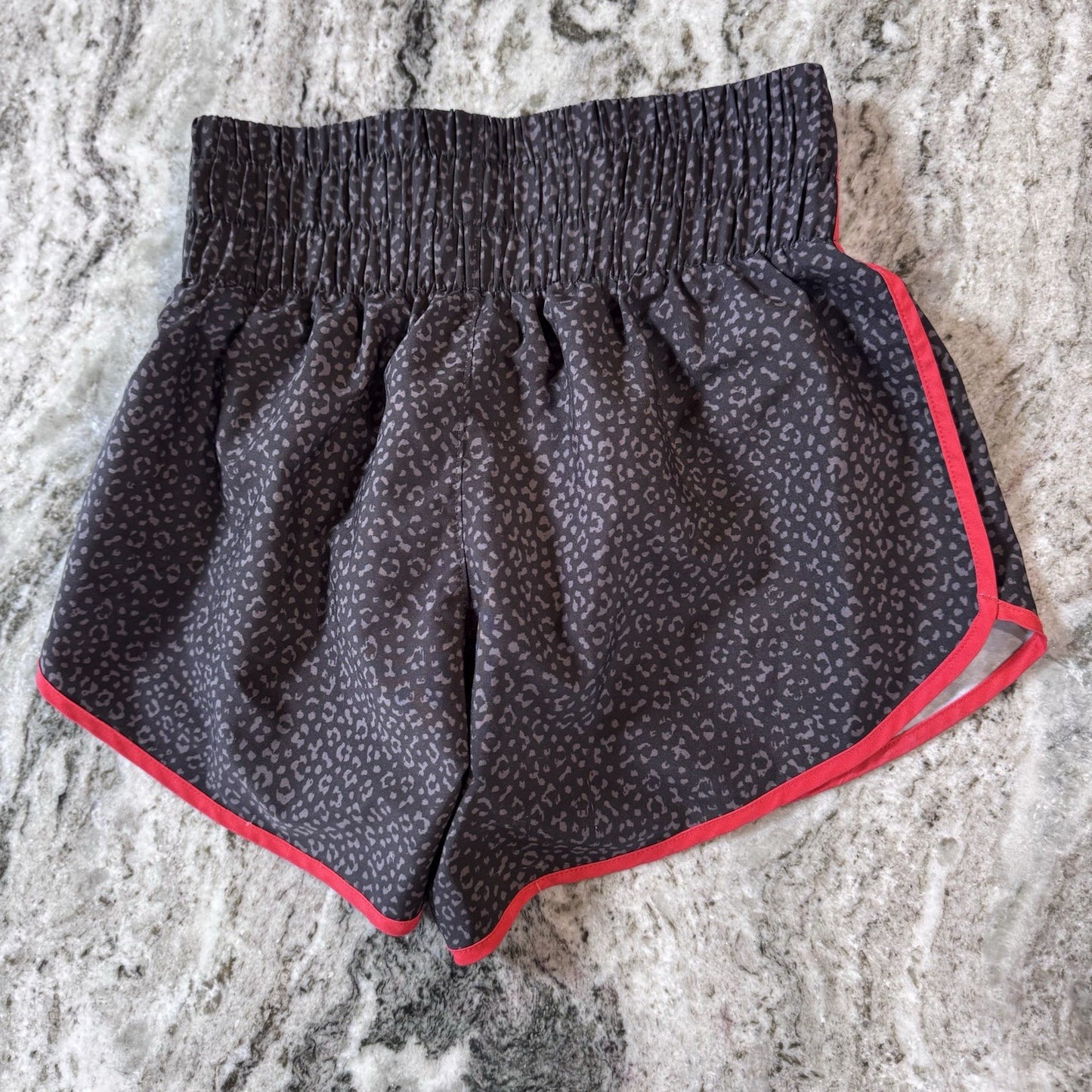 Varsity Spirit Raiders Cheer Shorts S Leopard Print Black Red Trim