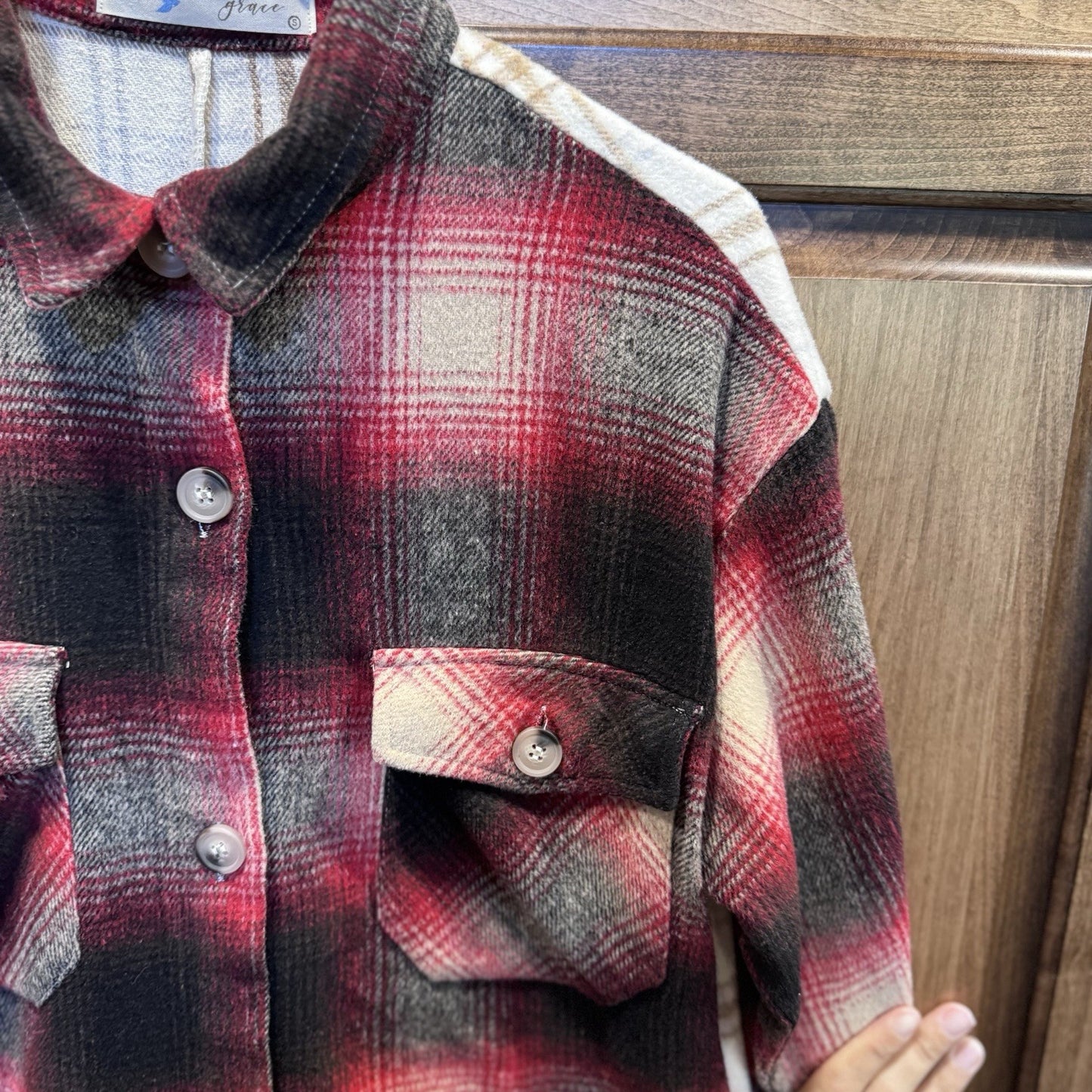 Grace Shacket Size Small Plaid Button Front Long Shirt Jacket