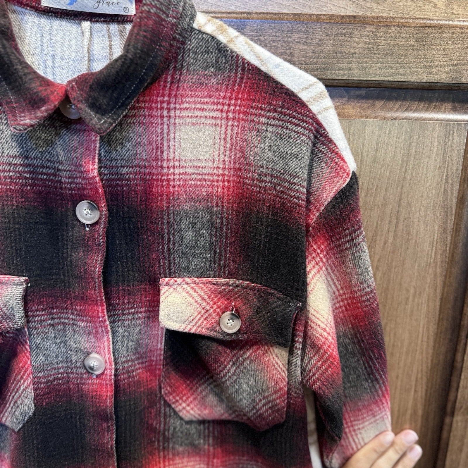 Grace Shacket Size Small Plaid Button Front Long Shirt Jacket
