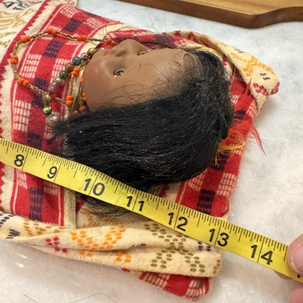 Vintage Native American Style Papoose Doll Sleepy Eyes Beaded Woven Cradleboard