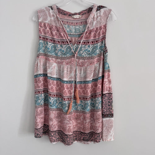 Altar’d State Boho Paisley Tassel Top M Pink Blue Sleeveless