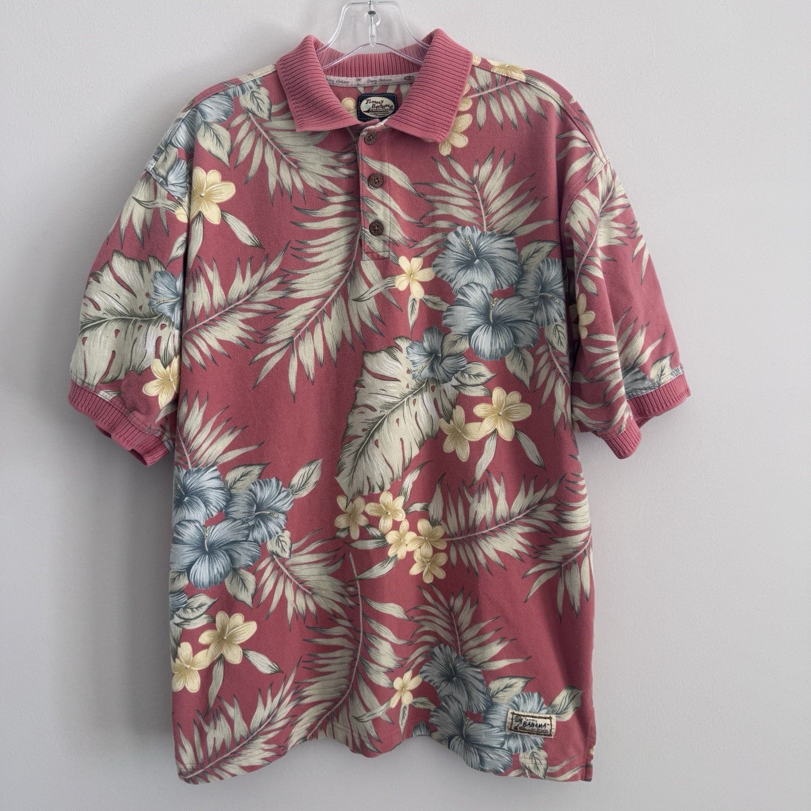 Vintage Tommy Bahama Polo Shirt M Pink Floral 100% Cotton Y2K