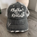 Katydid Rhythm & Roots Guitar Trucker Hat Distressed Black NWT  Boutique Music