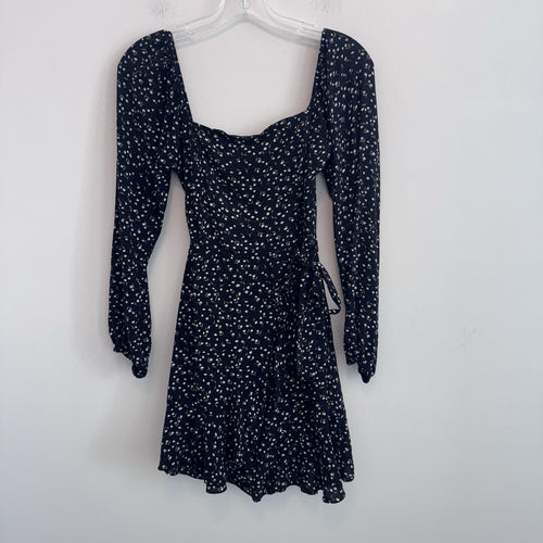 Altar’d State Women Small Floral Mini Dress Black Puff Sleeve Cottagecore