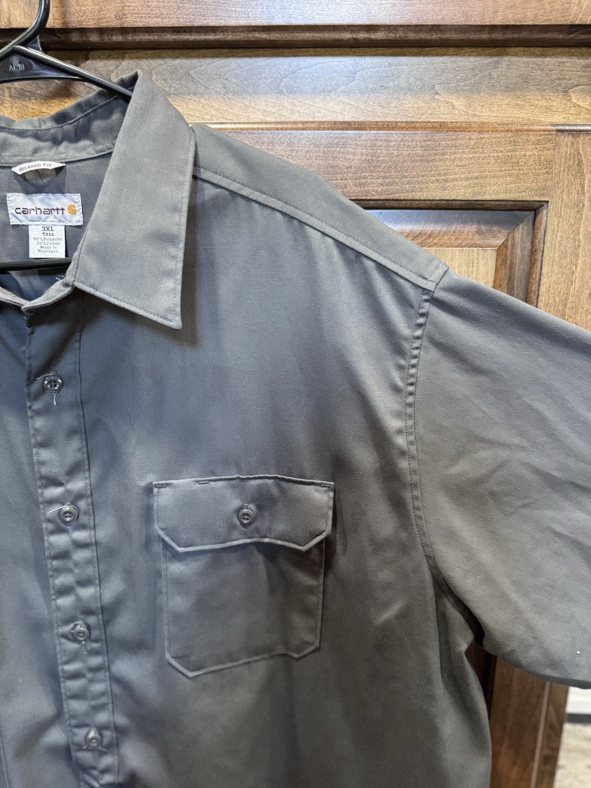 Carhartt Relaxed Fit Button-Up Work Shirt 3XL Tall Dark Gray Short Sleeve