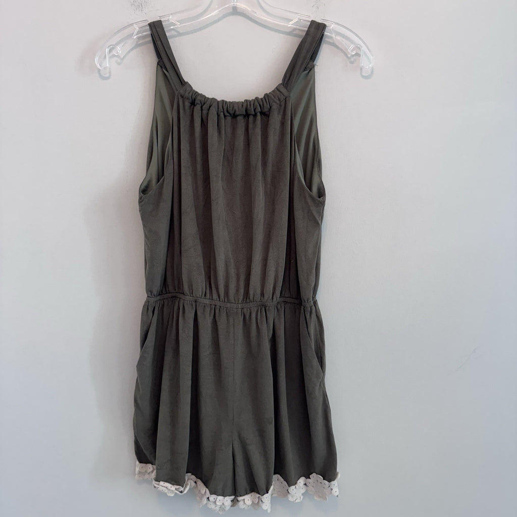 Altar’d State Olive Green Romper M Lace Trim Open Back Boho Festival