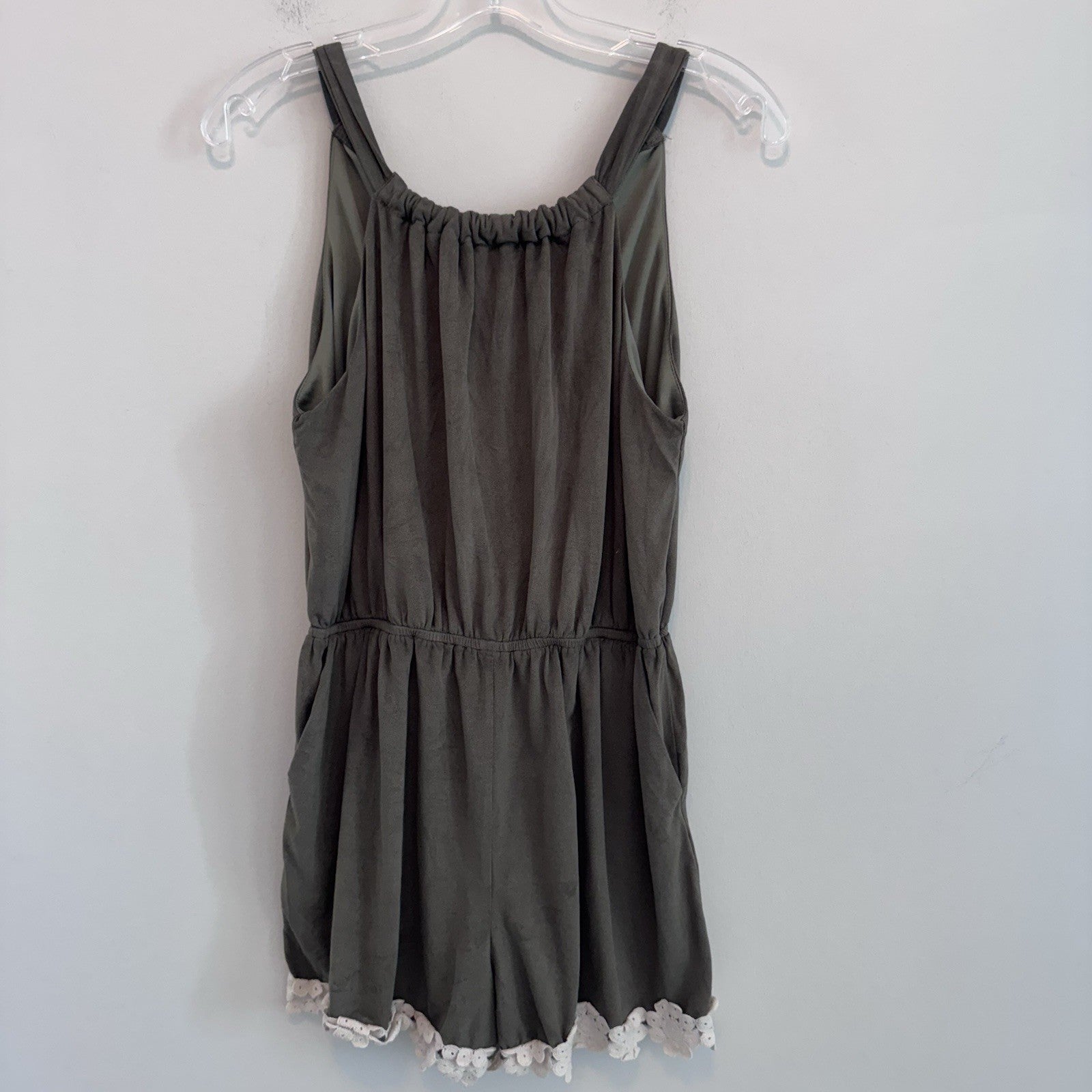 Altar’d State Olive Green Romper M Lace Trim Open Back Boho Festival
