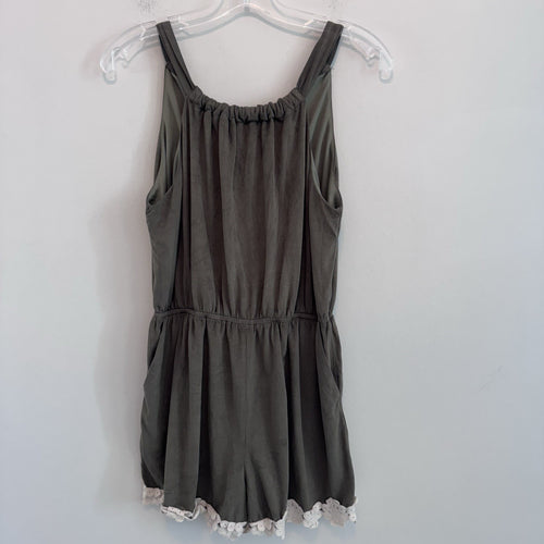Altar’d State Olive Green Romper M Lace Trim Open Back Boho Festival