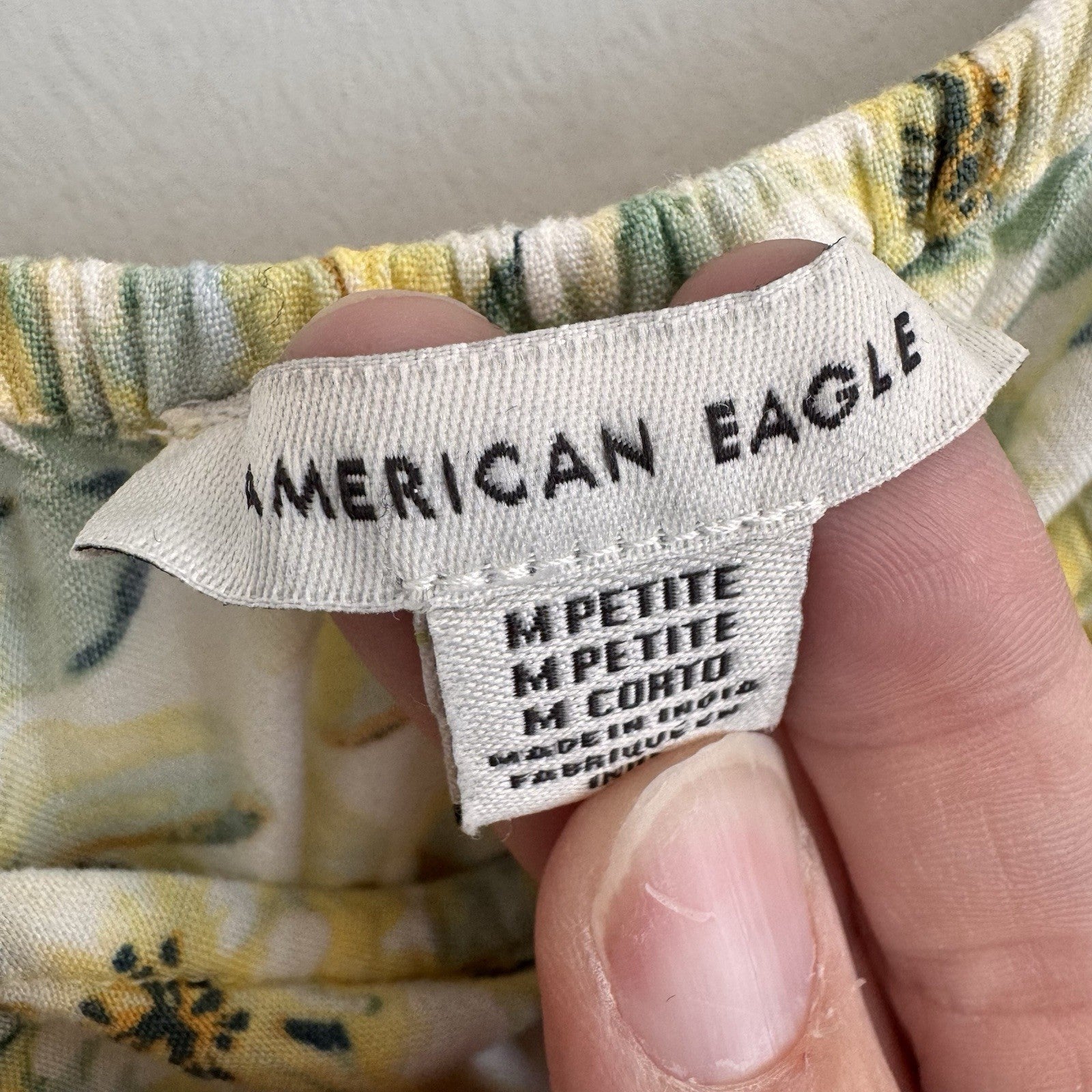 American Eagle Women’s M Petite Floral Cutout Wide Leg Jumpsuit Yellow Green