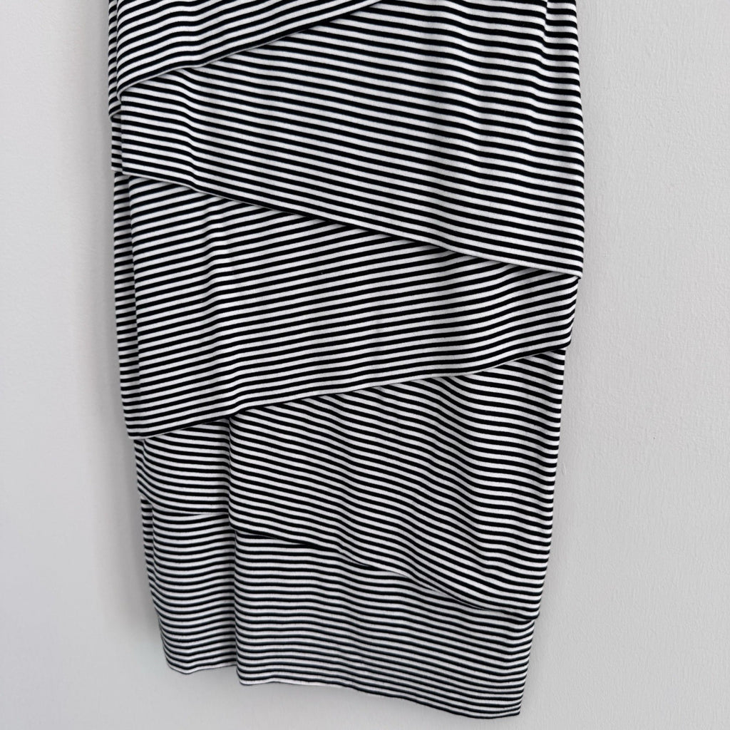 White House Black Market Striped Sheath Dress 14 Black White Ruffle