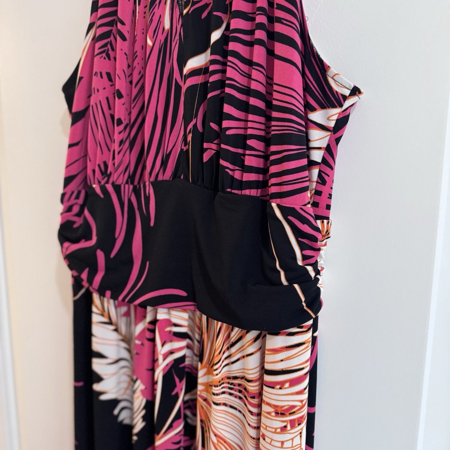 London Times Womens Maxi Dress Size 16 Pink Black Abstract Sleeveless
