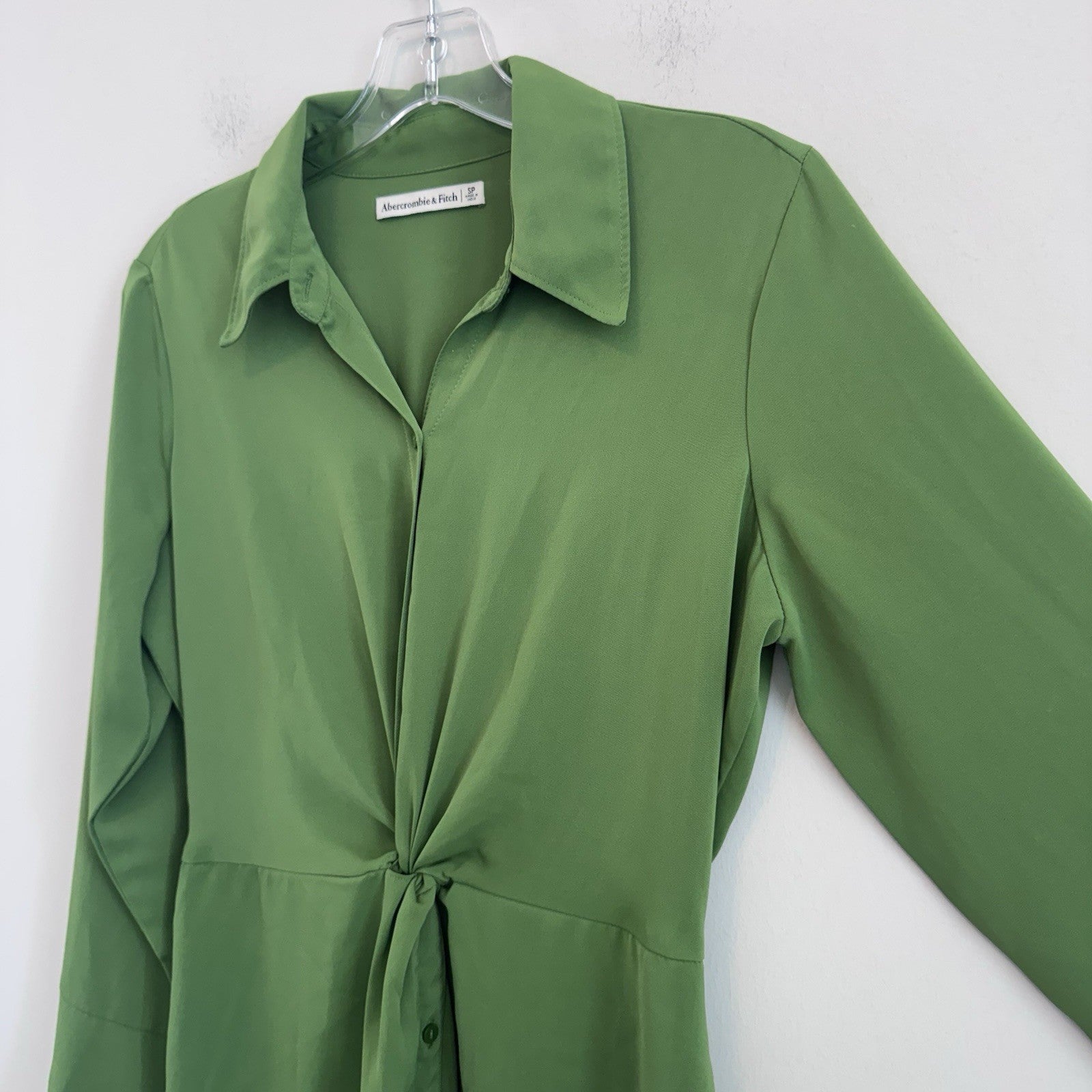 Abercrombie & Fitch Green Mini Shirt Dress Twist Front Size SP