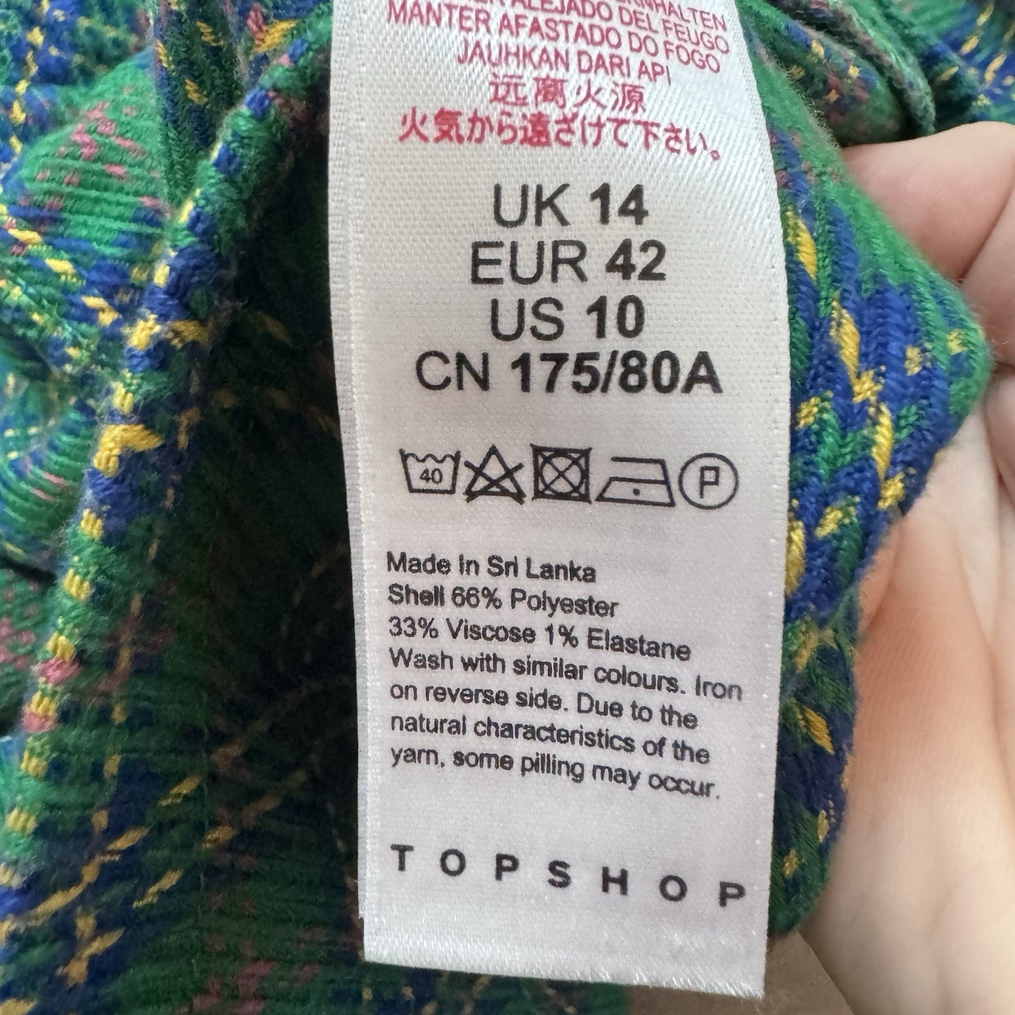 Topshop Womens Plaid Ruched Mini Skirt Green Blue Size 10