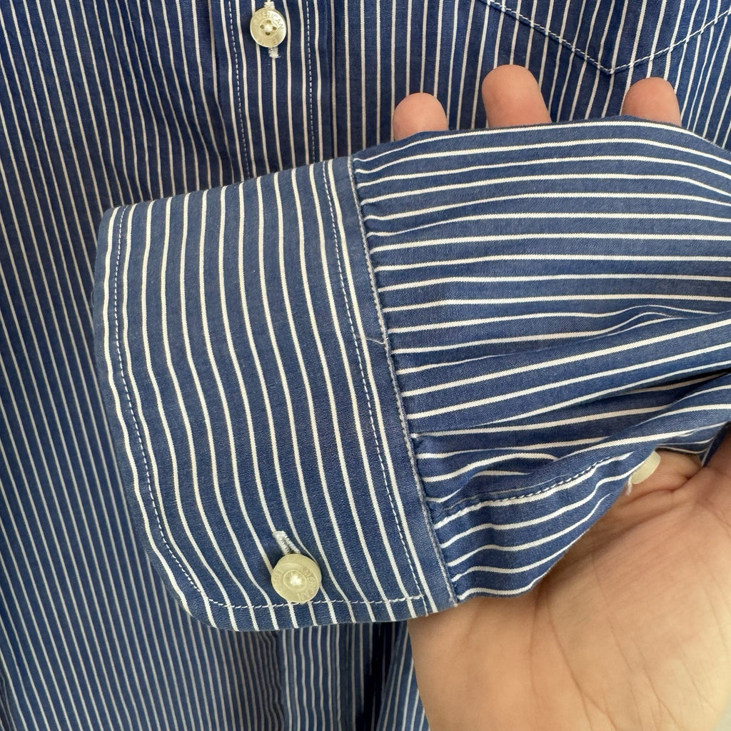 American Eagle XL Blue Stripe Button Up Shirt White Collar Vintage Fit