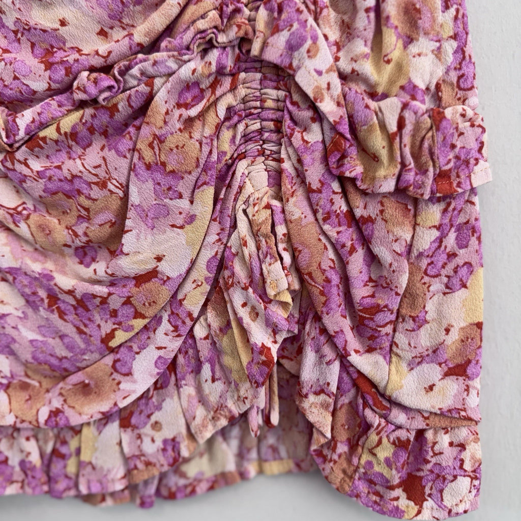 Her Entire Name Says Grace Floral Ruched Mini Skort Pink Ruffle Size L Boho