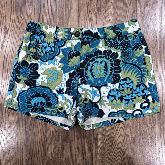 Ann Taylor Floral Print Shorts Size 4 Teal Green Black White Bold Summer