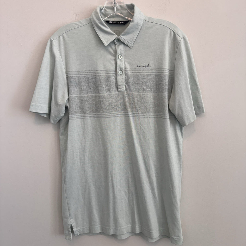 Travis Mathew Men's Small S Polo Shirt Light Blue Heathered Striped Golf