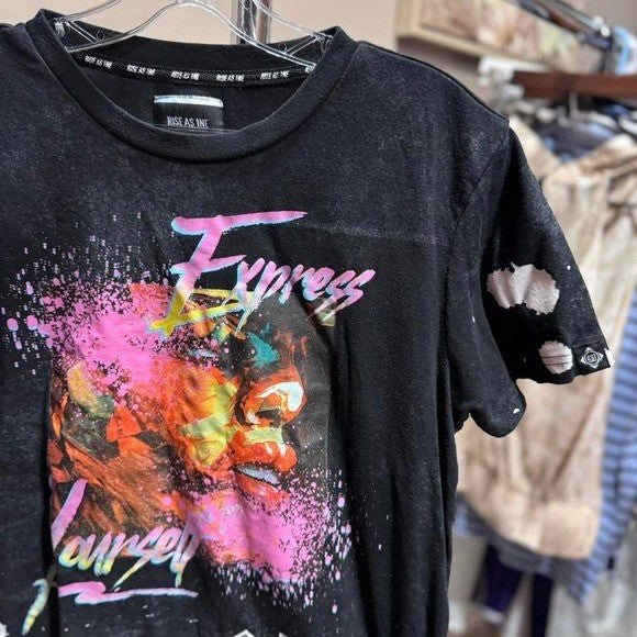 Rise as 1ne Men's Nelson Mandela T Shirt Size SMALL Black with Splatter Design