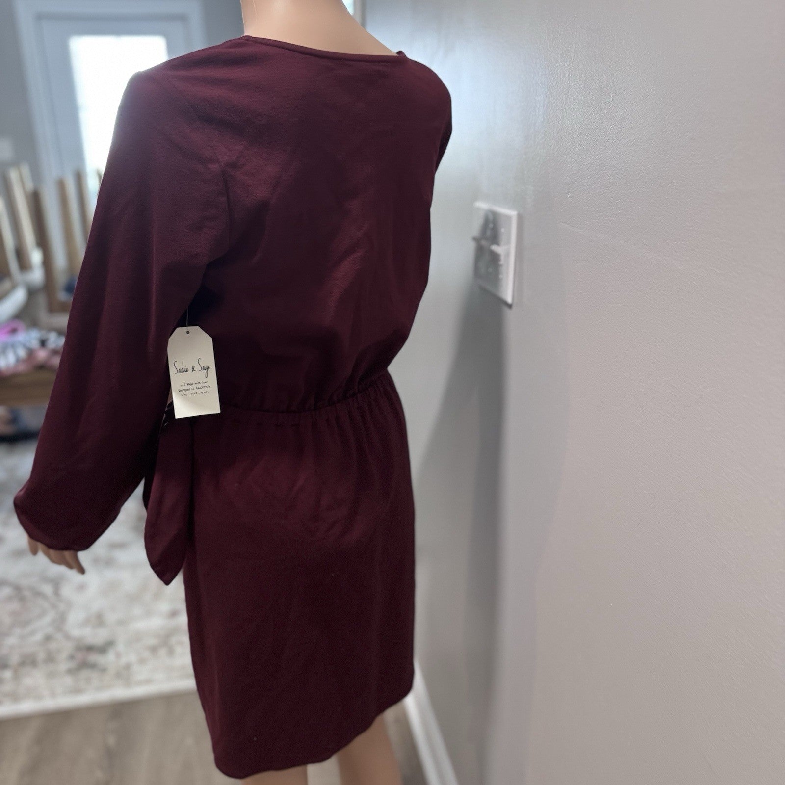 Sadie & Sage Wrap Dress Women’s Small Burgundy Long Sleeve Tie Waist NWT