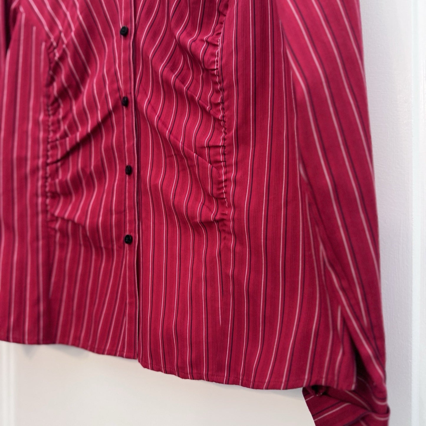 Talbots Petites Blouse 12P Pink White Stripe Button Front Long Sleeve NWT