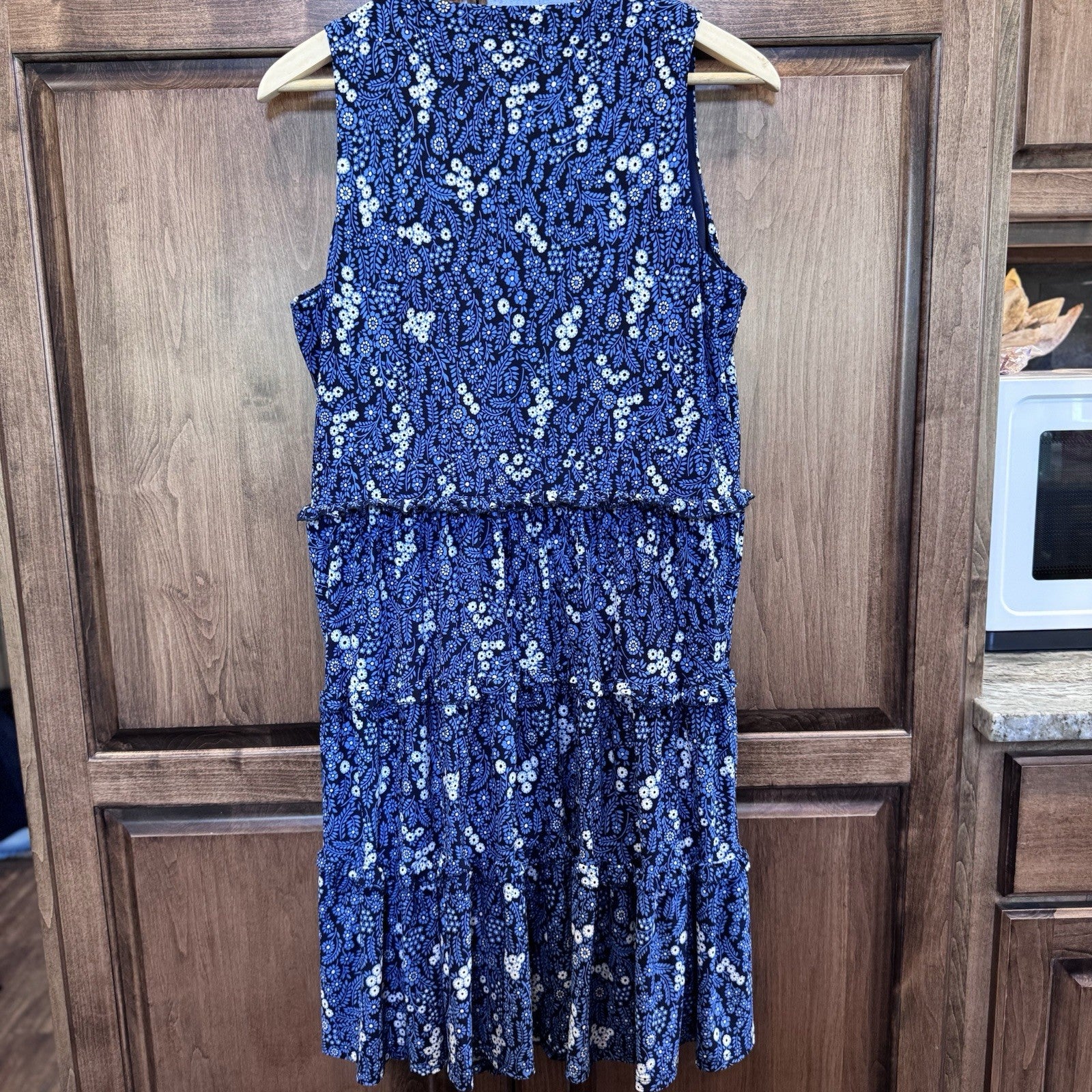 Tommy Hilfiger Blue Floral Tiered Sleeveless Dress Size 10 | V-Neck Fit & Flare