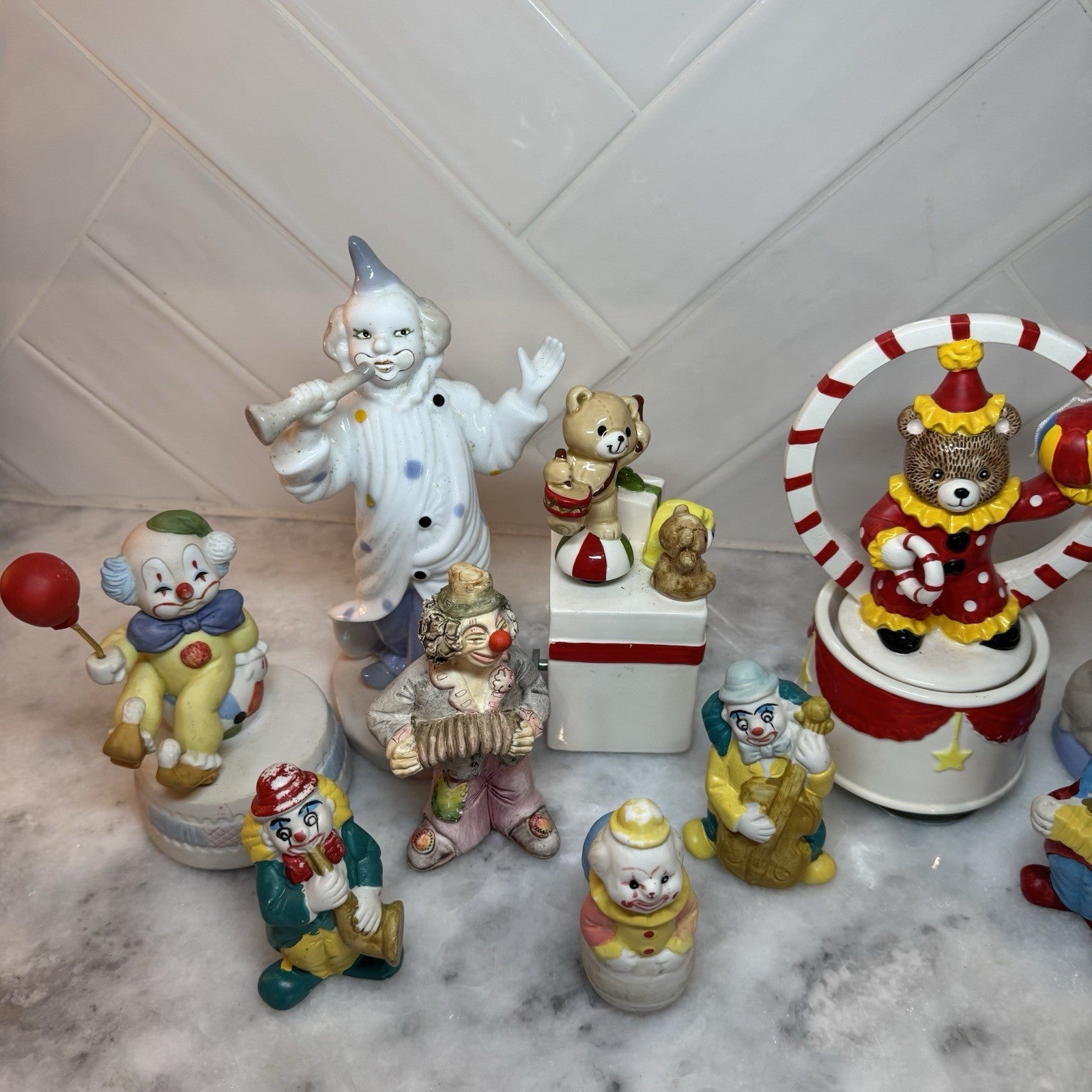 vintage Clown Figurine Lot Porcelain Music Box Circus Band Ceramic Decor