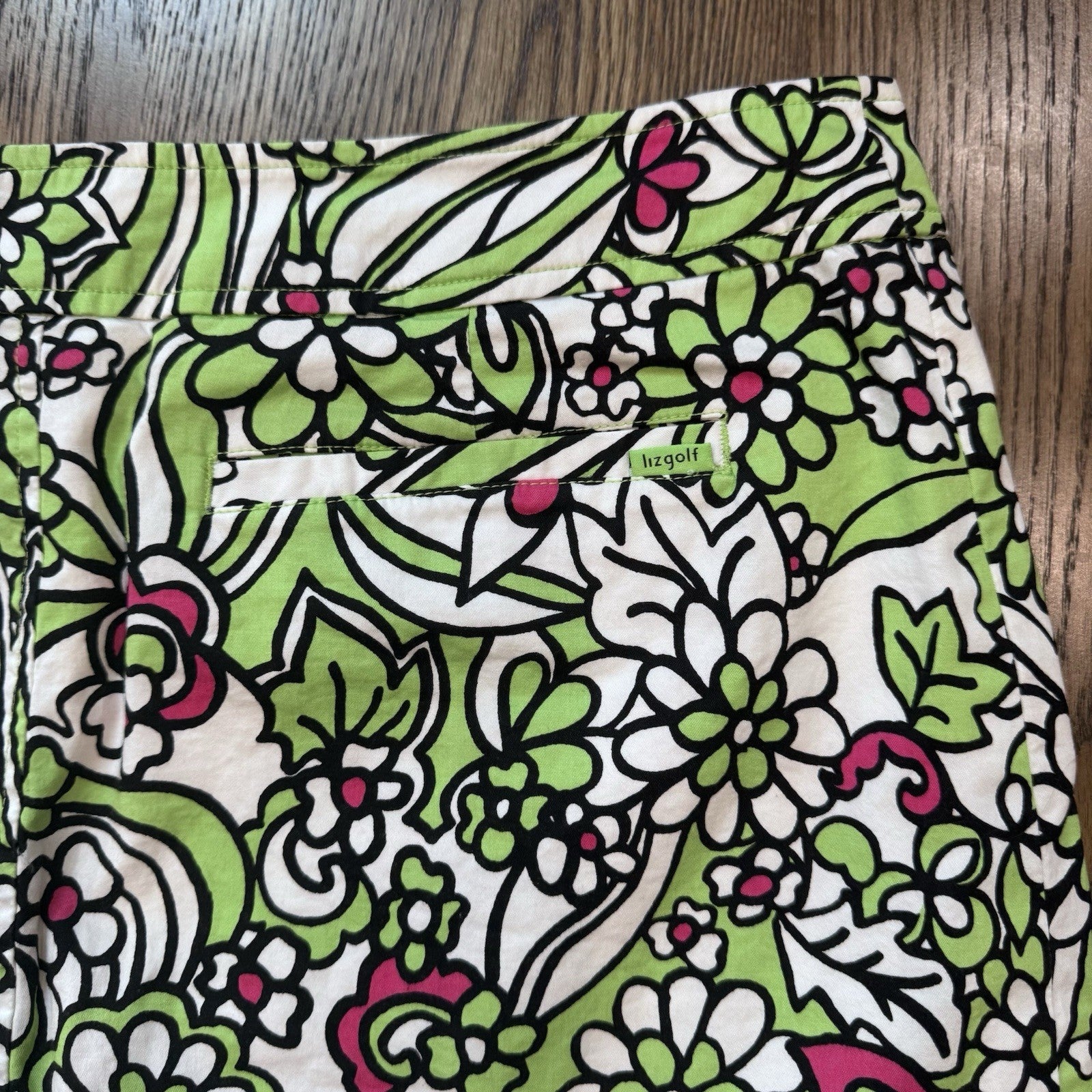 Liz Golf Women’s Floral Skort Size 14 Green Pink White Cotton Stretch