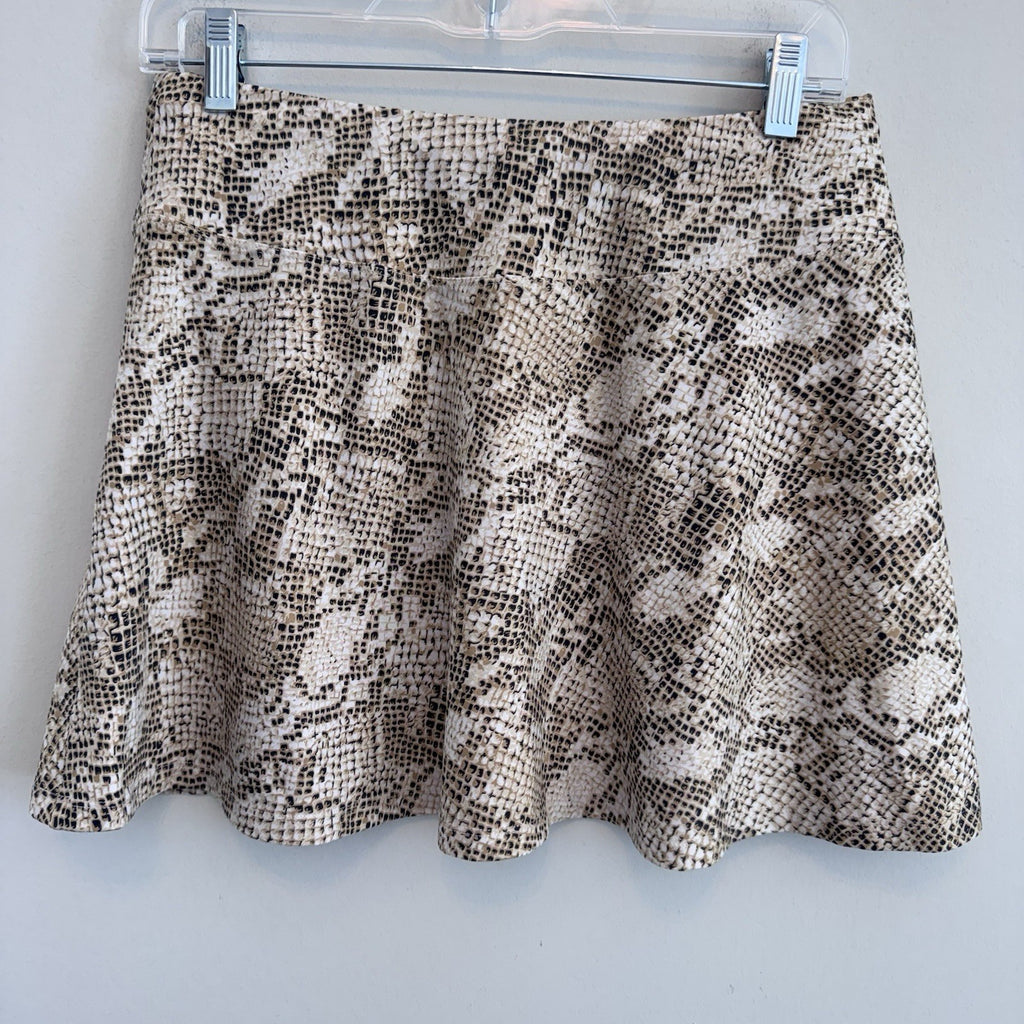 Tail Tech Snake Print Flare Skater Skirt M Beige Stretch Animal Print Y2K