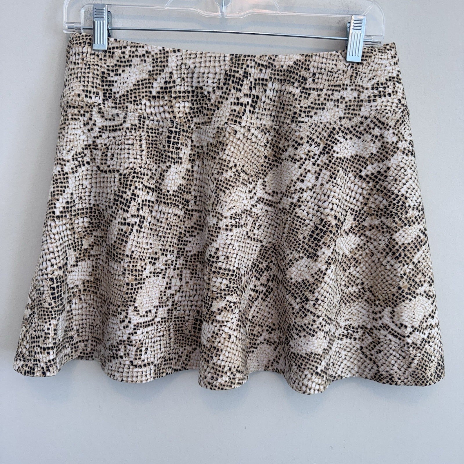 Tail Tech Snake Print Flare Skater Skirt M Beige Stretch Animal Print Y2K