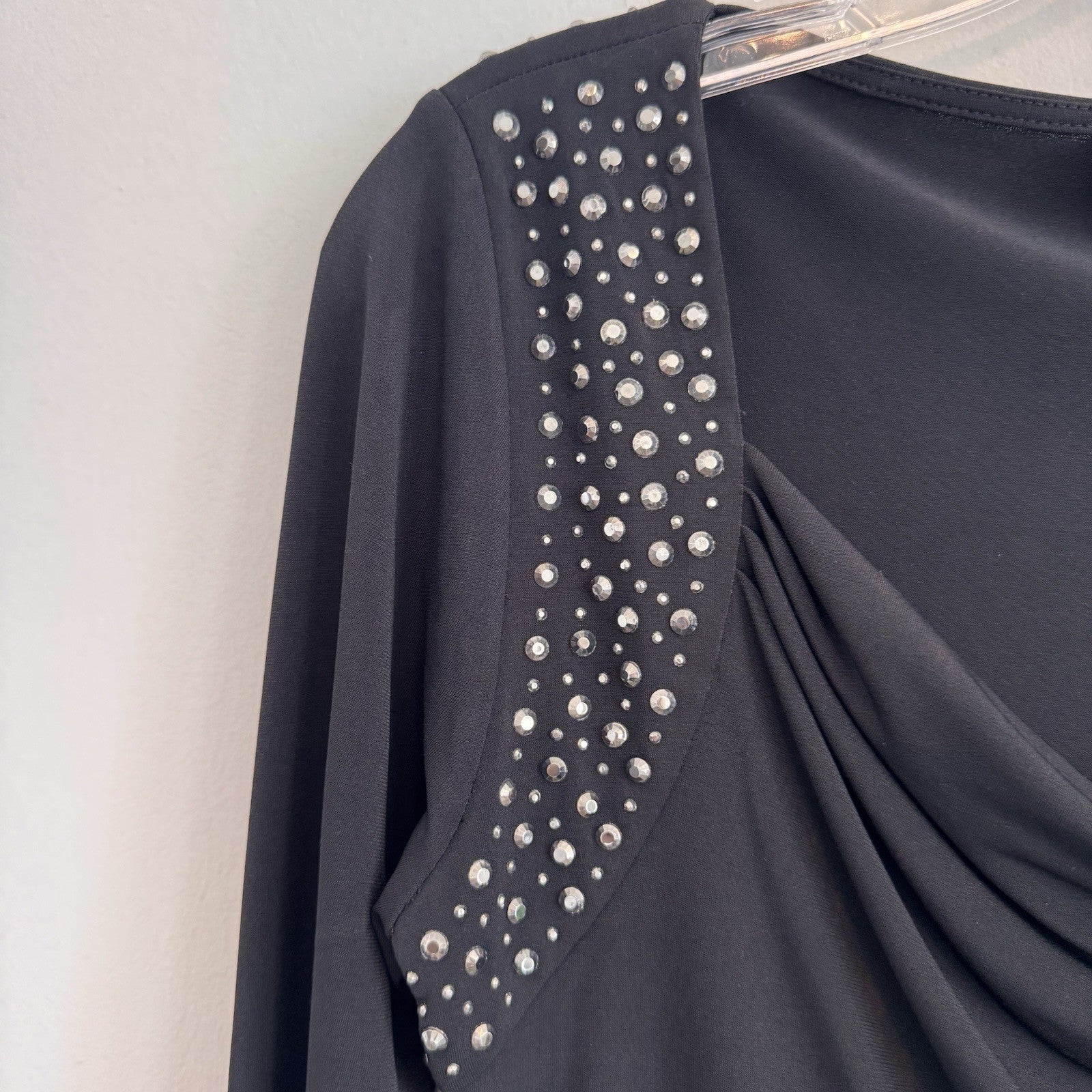 Michael Kors Studded Shoulder Drape Neck Dress Black Size Small