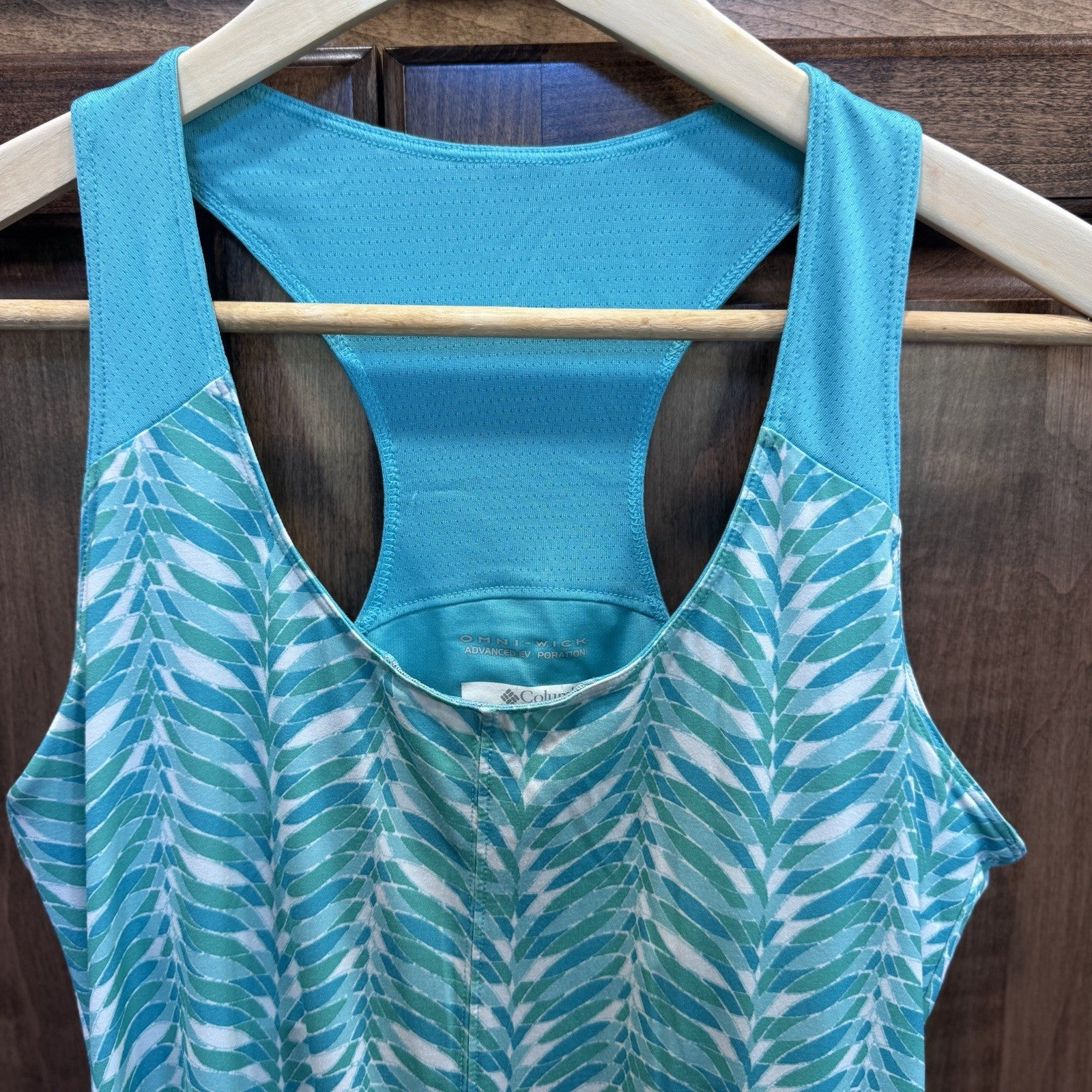 Columbia Omni-Wick Sleeveless Tank Top Small Leaf Print Blue Green Athletic