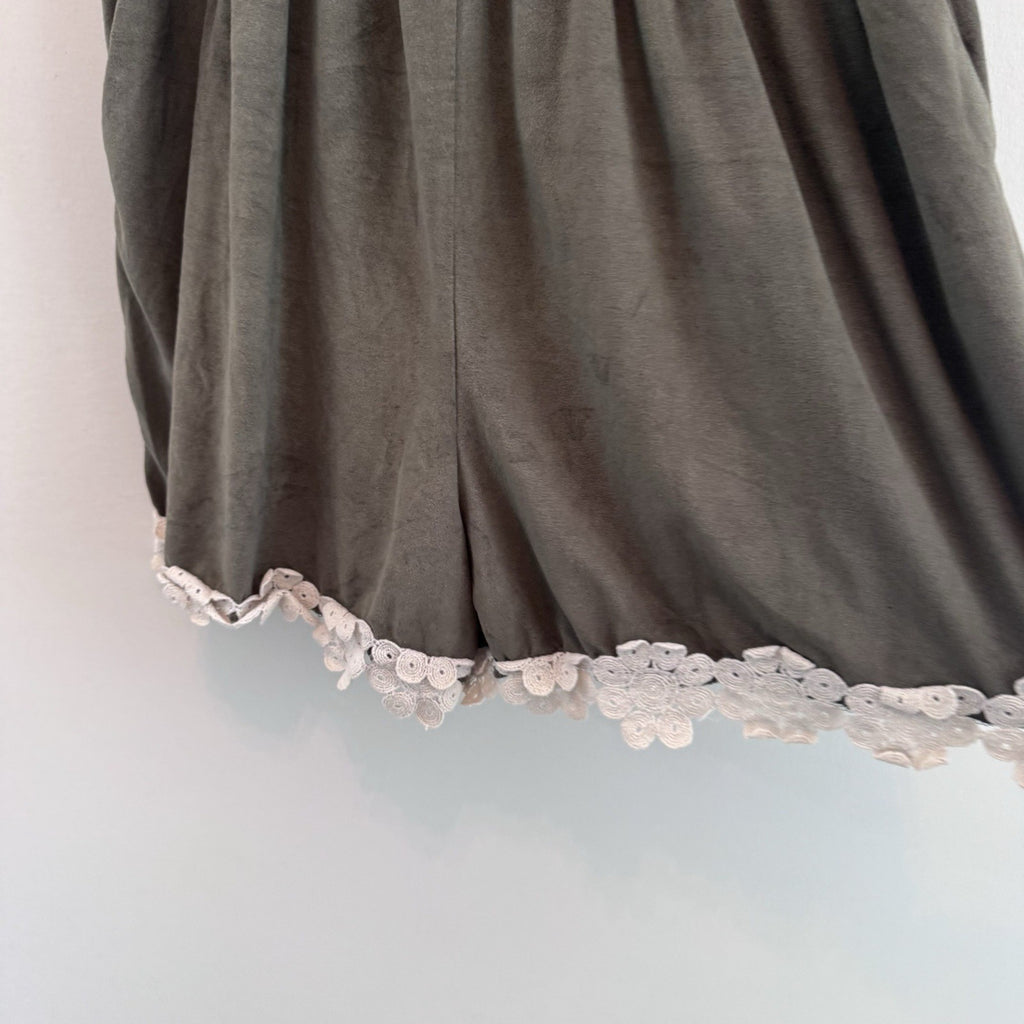 Altar’d State Olive Green Romper M Lace Trim Open Back Boho Festival