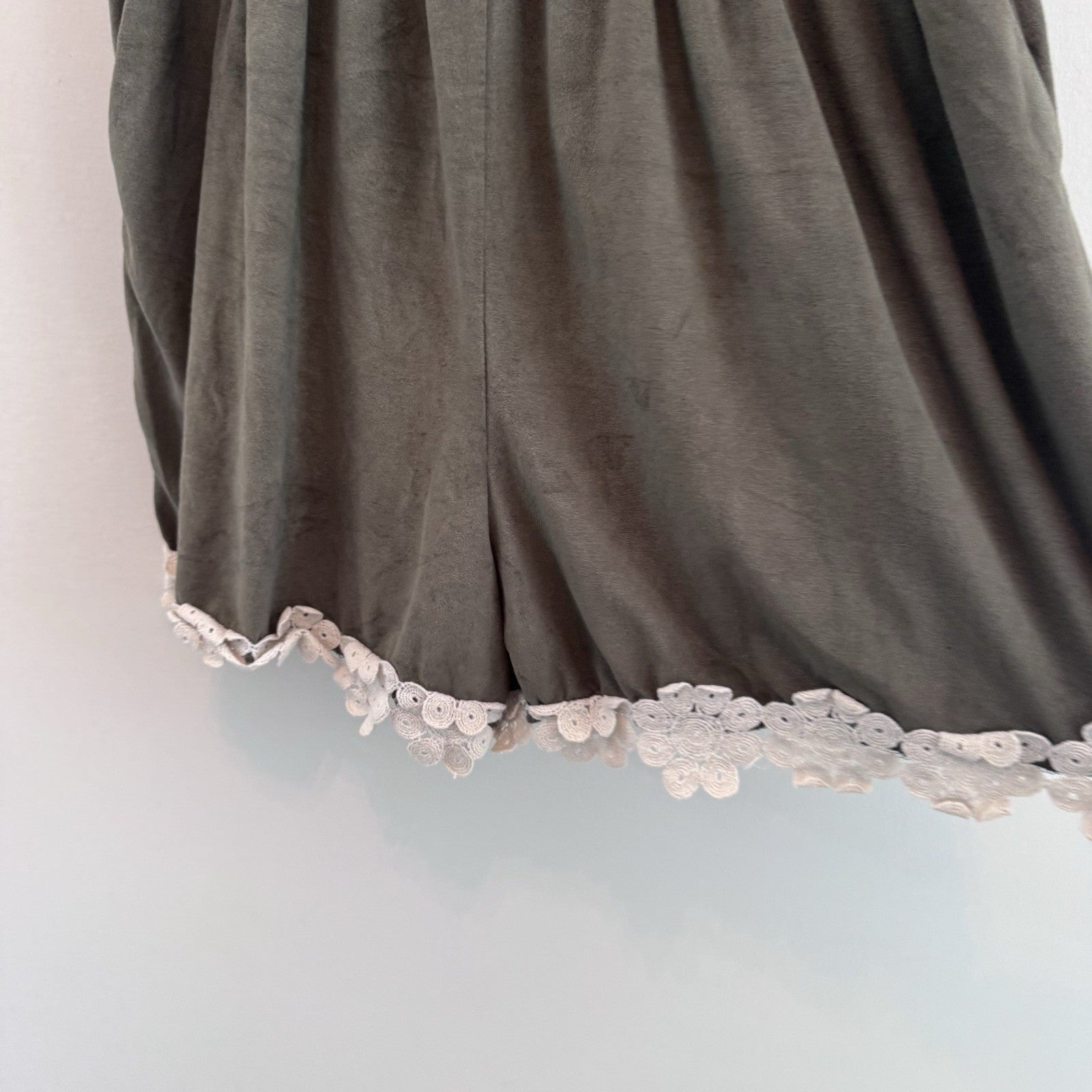 Altar’d State Olive Green Romper M Lace Trim Open Back Boho Festival