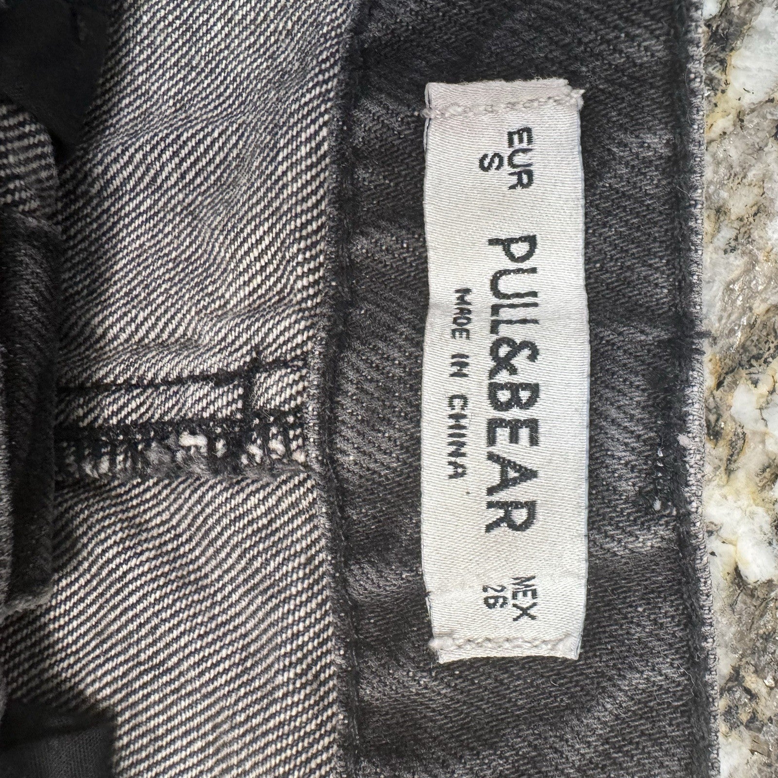 Pull&Bear Black Button Front Denim Mini Skirt Raw Hem Size 26