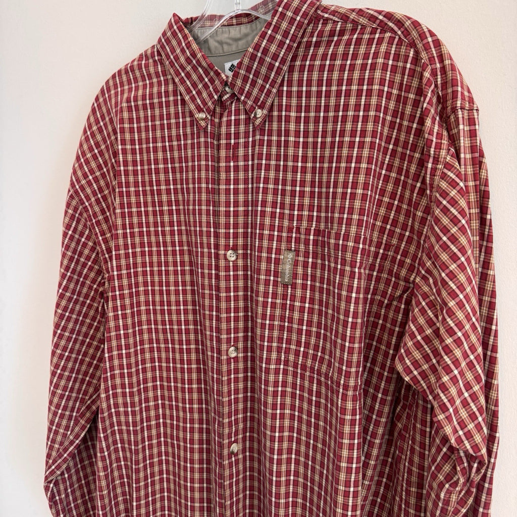 Columbia Plaid Button Down Shirt Mens XLT Red Cotton Long Sleeve Outdoor