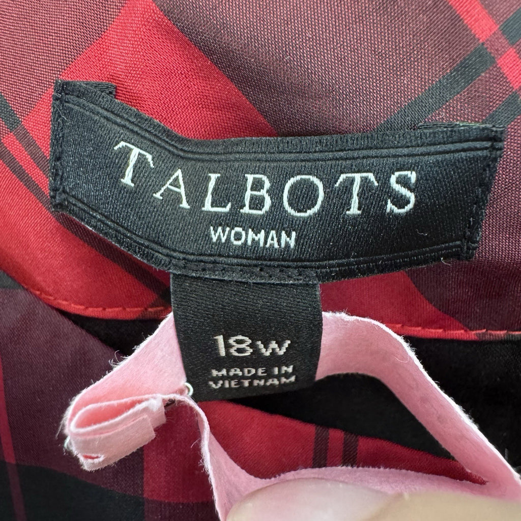 Talbots Woman 18W Red Black Plaid Peplum Sleeveless Blouse Top