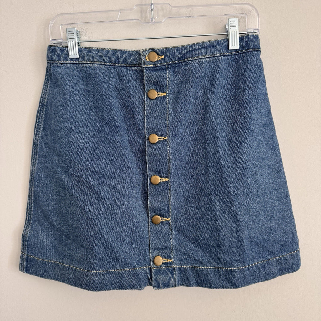 American Apparel Denim Mini Skirt Button Front Medium Stone Wash Indigo Blue M