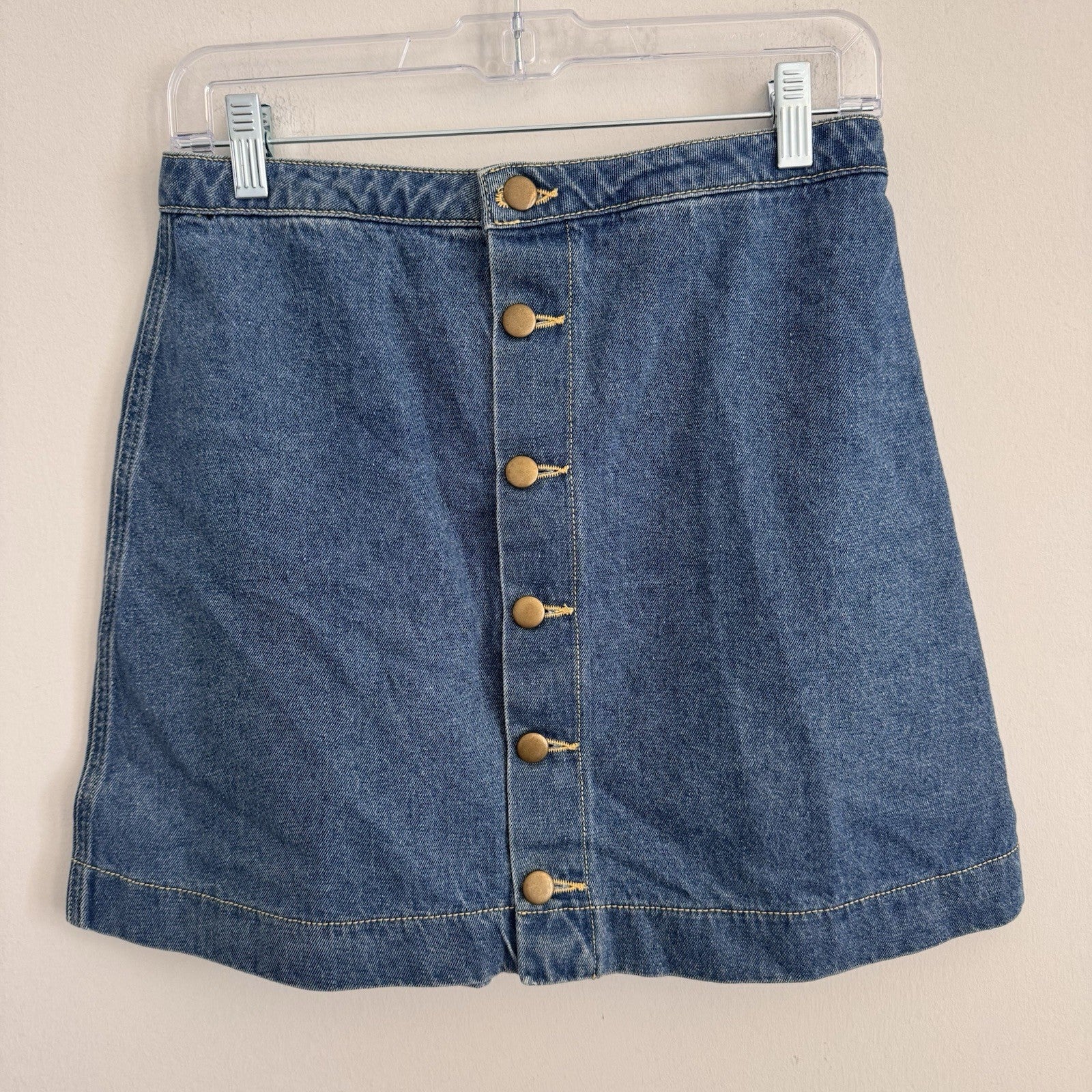 American Apparel Denim Mini Skirt Button Front Medium Stone Wash Indigo Blue M