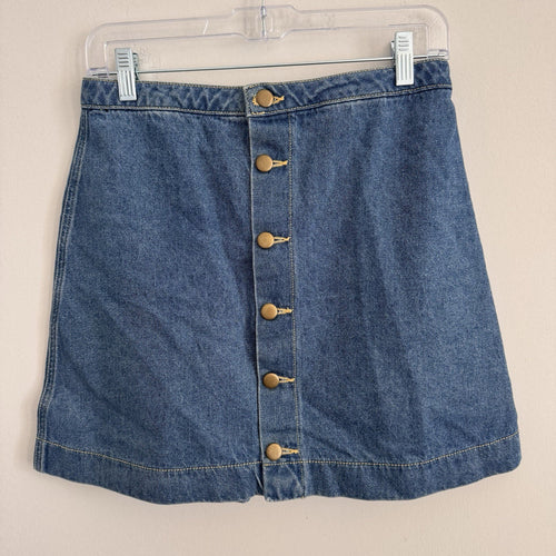 American Apparel Denim Mini Skirt Button Front Medium Stone Wash Indigo Blue M
